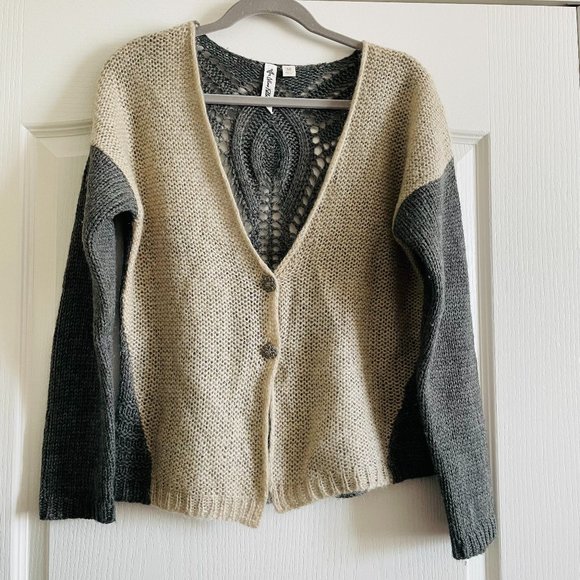 Others Follow Womens Wool Blend Deep V Chunk Knit Colorblock Cardigan Size M - Picture 1 of 8